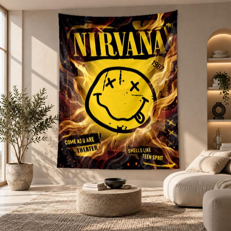 Decorative Tapestry,Nirvana Printed Wall Art, Lightweight Wall Hanging For Bedroom Background