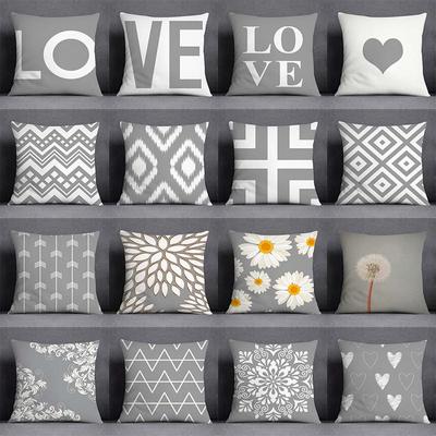 Gray Low White Flower Pattern Home Decoration Pillowcase Square Pillowcase Home Office Decoration Cushion Cover