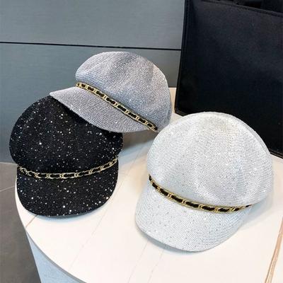 Leather Buckle Breathable Hat Woven Straw Peaked Cap New Style Hollow Octagonal Hat  Spring Summer
