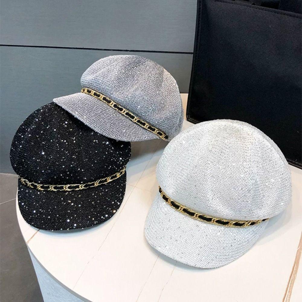 Woven Straw Hollow Octagonal Hat Sun Protection Peaked Cap Korean Breathable Hat  Casual Wear
