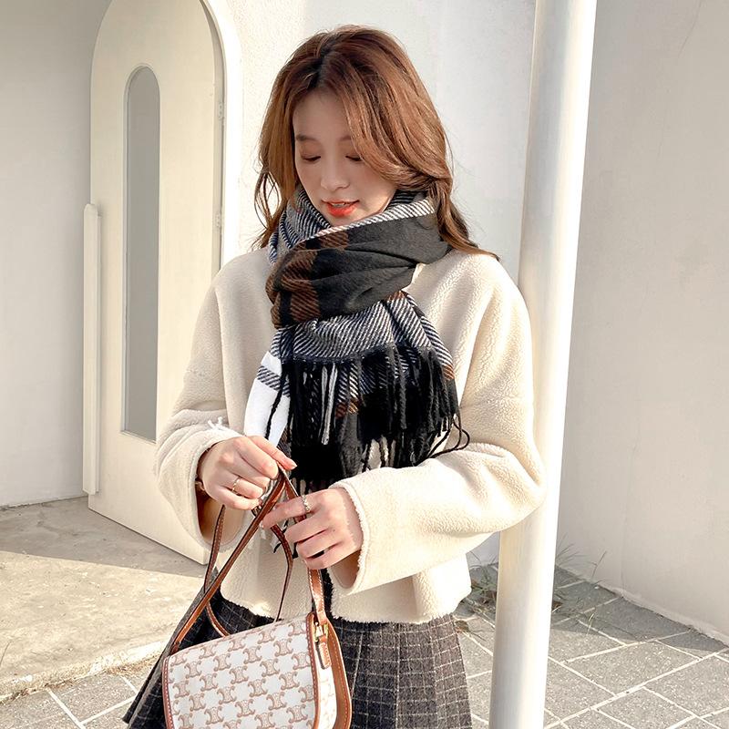 2025 new imitation cashmere scarf women's sweet color matching striped scarf shawl warm scarf