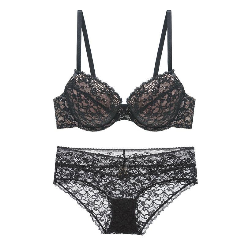 Womens Lace Push-Up Bra Set With Underwire Thin Molded Cup 3/4 Coverage Comfortable Breathable Small Bust