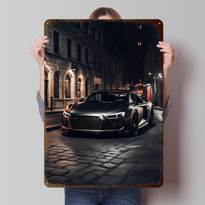 Black Matt Car On Street Poster Customized Wall Art Vintage Metal Signs Retro Tin Plaque for Man Cave Home Decor Living Room