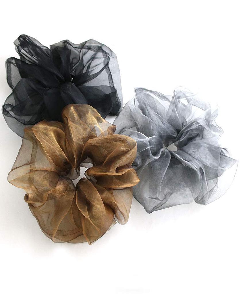 VINGTAINE Organza Voluminous and Ponytail Scrunchie, Large, Gorgeous, Mature, Style, HS-141-GY (Gray)
