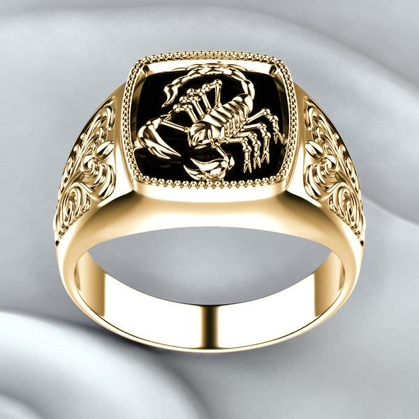 Luxury Best-selling Men's Ring, Pattern Personalized Electroplated Scorpion Ring, Epoxy Black Ring Hand Jewelry