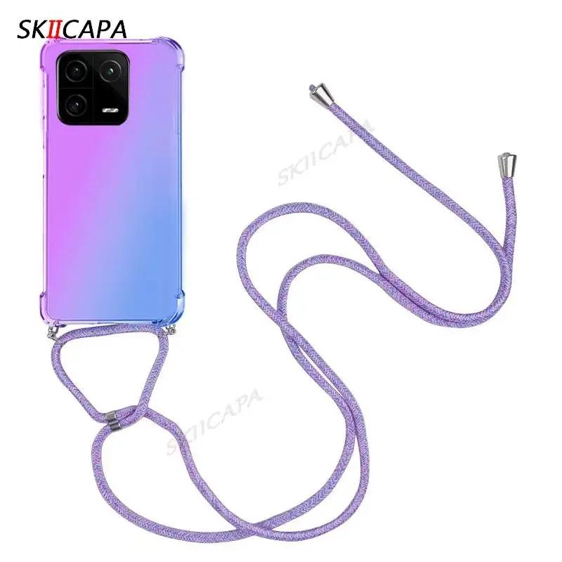

Shockproof Gradient Silicone Case for Xiaomi 15 14T Pro Mi15Pro 14 T 13T Crossbody Necklace Lanyard Soft TPU Cover for POCO C75 For POCO C75