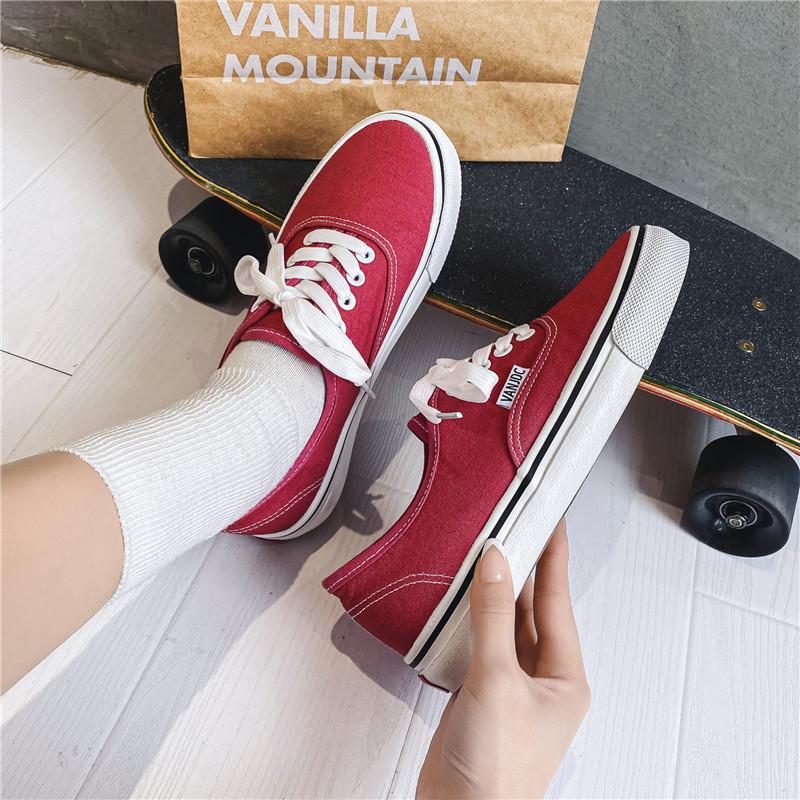 Fritidssko Canvas Sneakers Dame Utendørs Ensfarget Grunne Sportssko Tennis Dame Streetwear Snøresko Vulkaniserte Sko