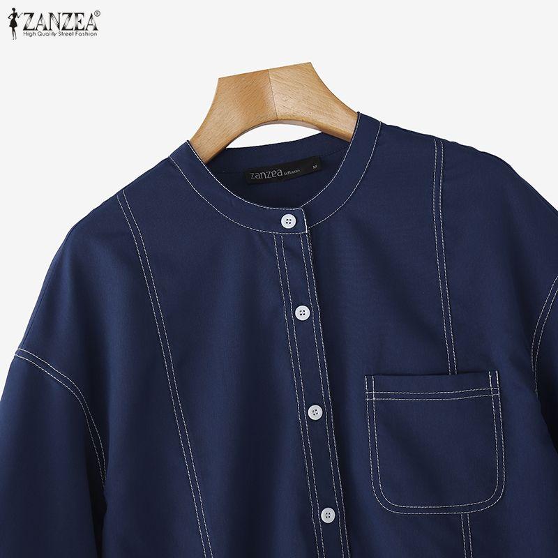 ZANZEA Women Daily Casual Round Neck Loose 3/4 Sleeve Blouse