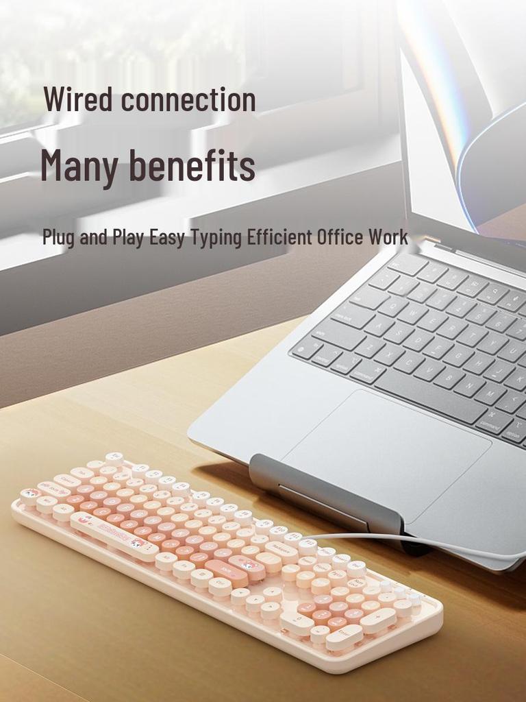 Mao Tian Shou Retro Wired USB Keyboard with Round Keys for Men & Women – Ideal for Desktop, Laptop, Office Use, Mechanical Feel