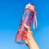 800ML Kreativer Kirschblüten-Weltraumbecher Tragbar Pop-Up-Deckel Transparent Plastikstrohhalm Wasserflasche Auslaufsicheres Trinkgeschirr Wasserbecher