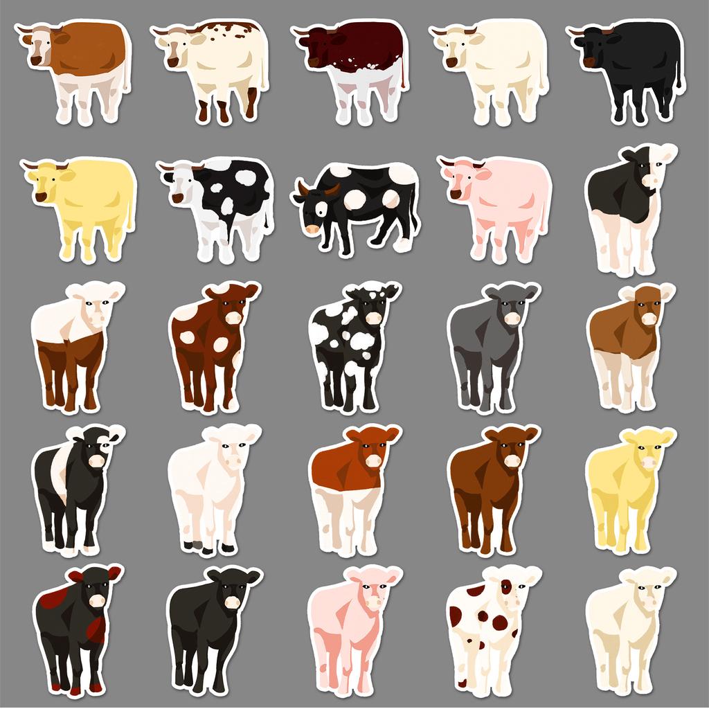 50 original cow cartoon cute animals for kids cognitive goo card handbook decoration notebook suitcase stickers
