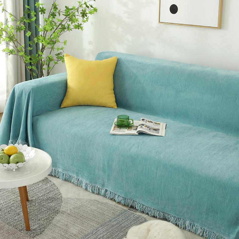 Утолщенный чехол для дивана из синели с кисточками — фото 15