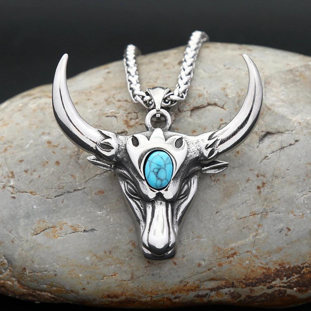 Vintage Stainless Steel Bull Head Pendant Necklaces For Men Women Hip Hop Punk Zodiac Amulet Jewelry Gifts Dropshipping