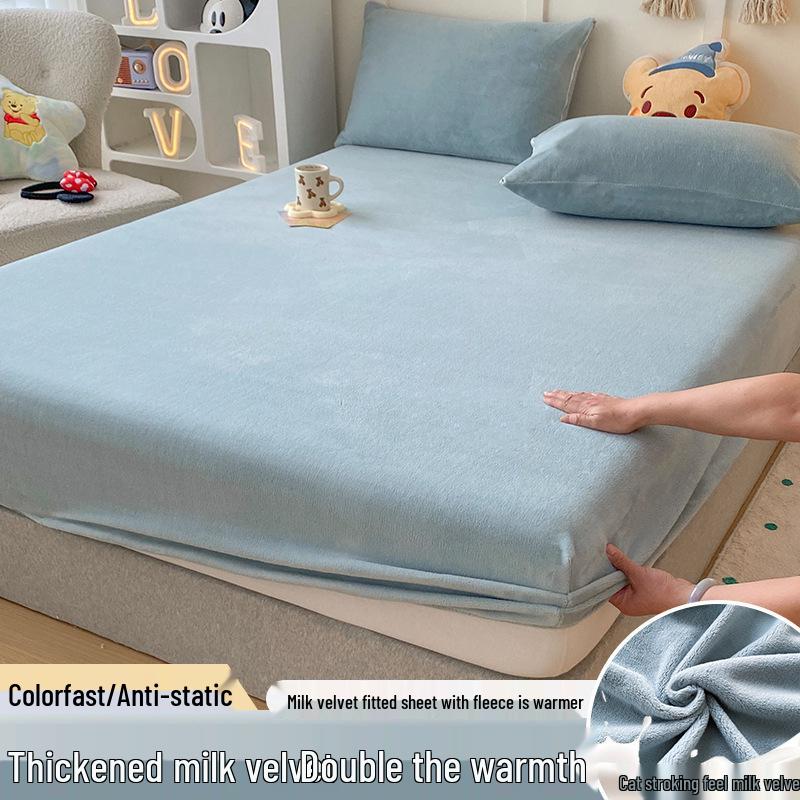Autumn Winter Flannel Fitted Sheet: Non-slip Coral Fleece Bedspread & Mattress Cover