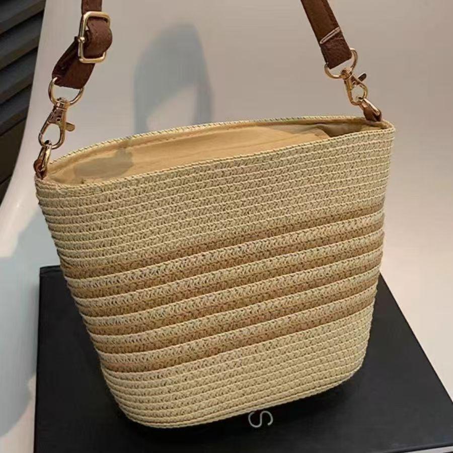 French-Style Woven Beach Tote - Versatile Single Shoulder Bag