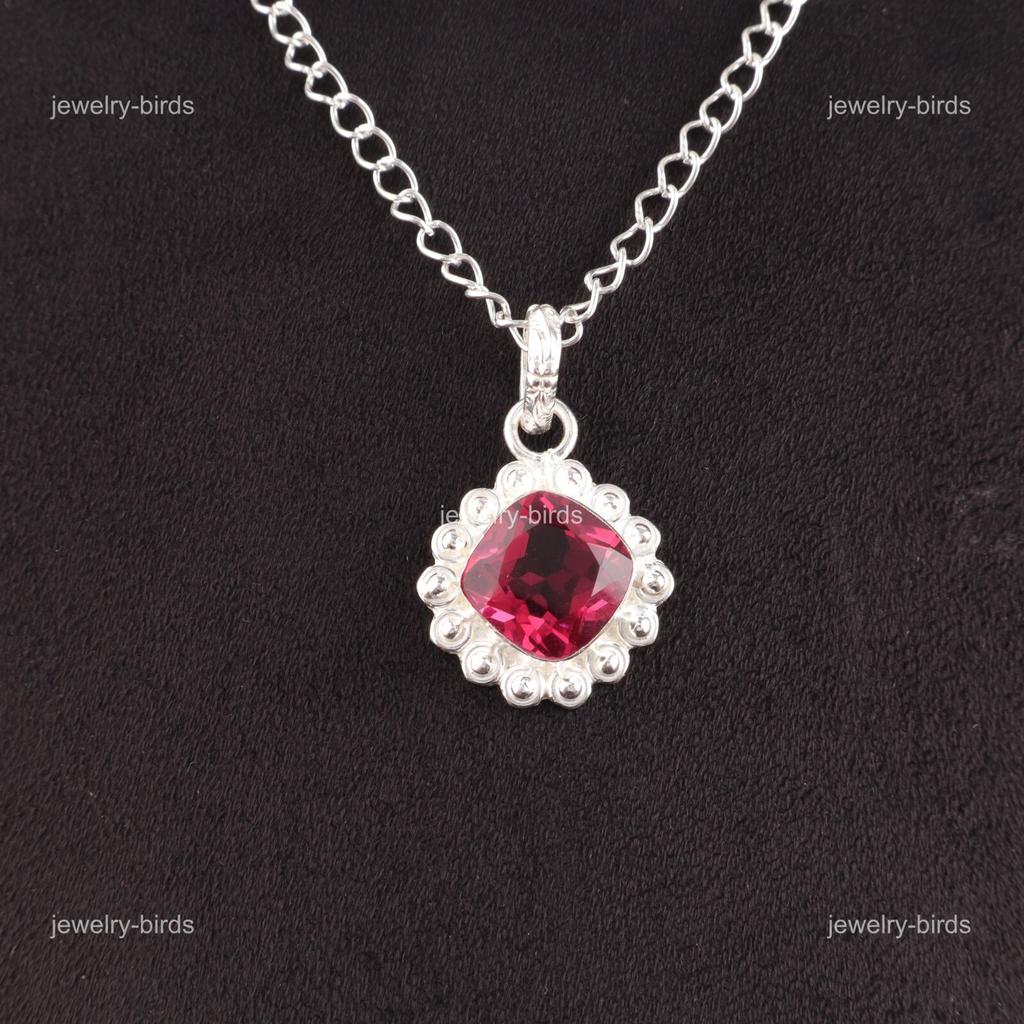 Pink Tourmaline Gemstone Sterling Silver Art Deco Wedding Gift Pendant Jewelry PP-34-18