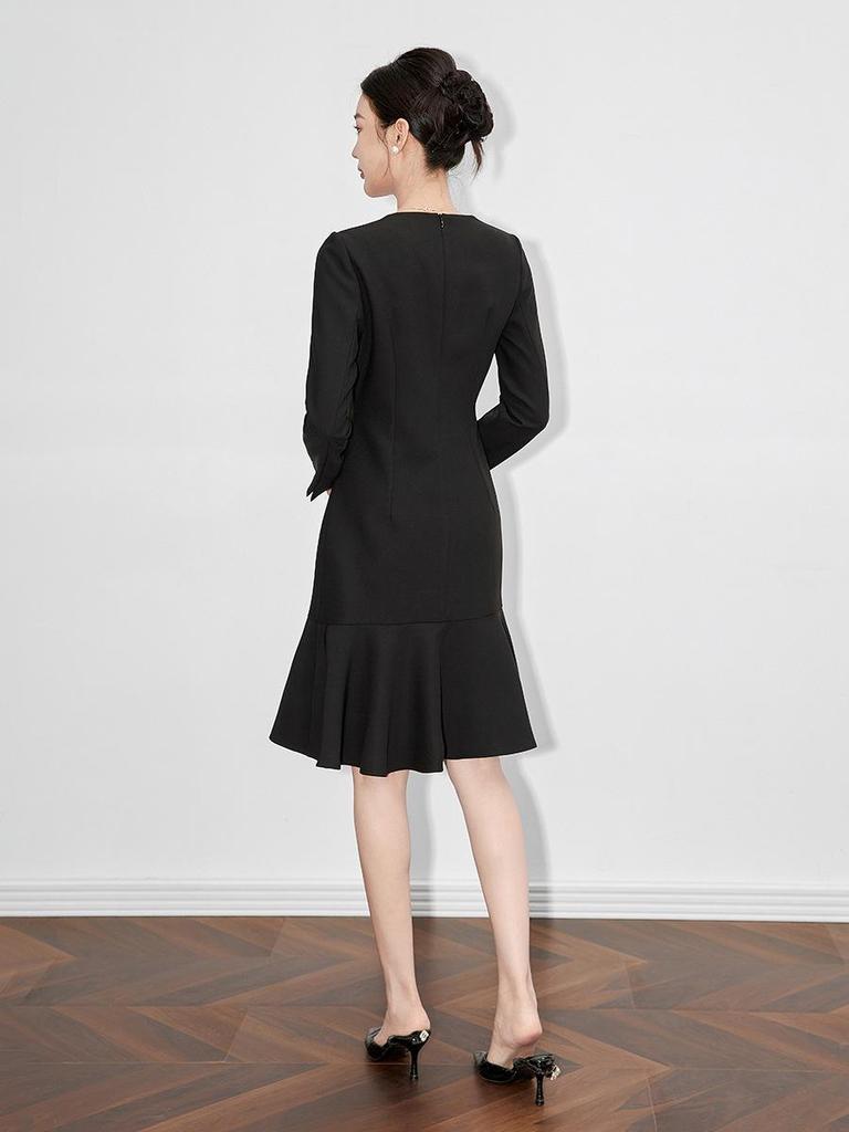 High-Grade Handmade Diamond Slim Ruffled Long-Sleeved Mini Dress for Formal Occasions