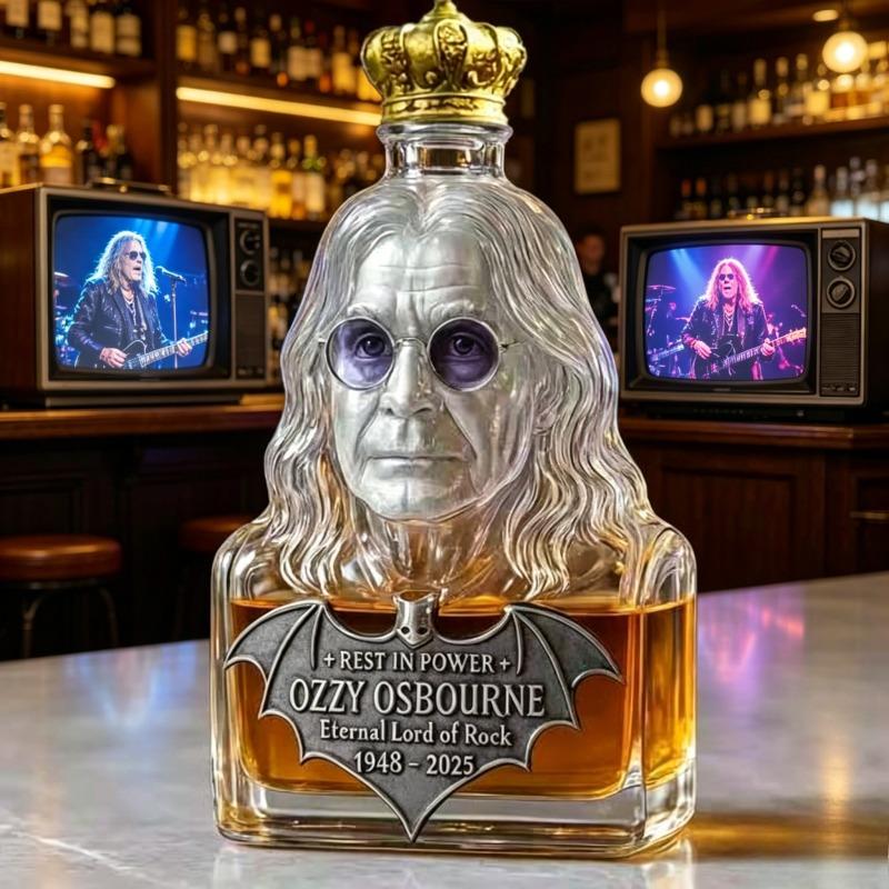 Ozzy Osbourne Memorial Whiskey Decanter - "Eternal Lord of Rock" Collectible Liquor Bottle, Bar Decor for Rock Fans