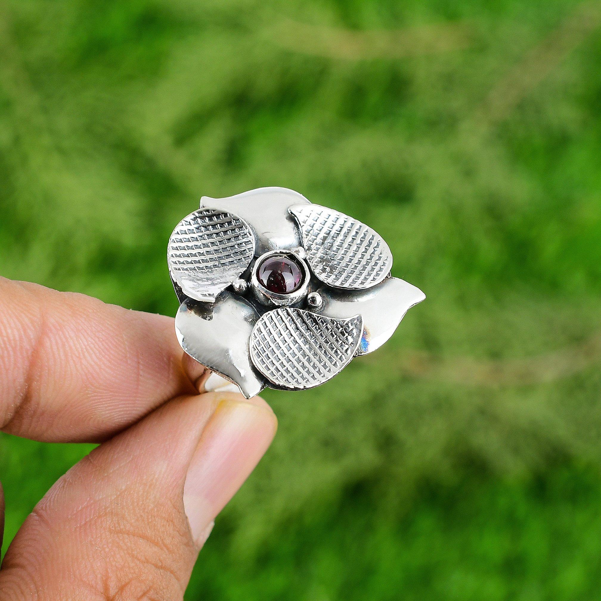 

October Round Natural Tourmaline 925 Silver Solitaire Flower Bezel Mother Ring Adjustable