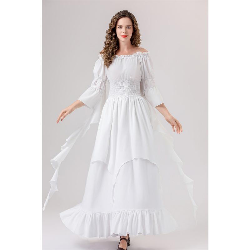 Halloween new medieval retro girdle gorgeous horn sleeve multi-color dress costume