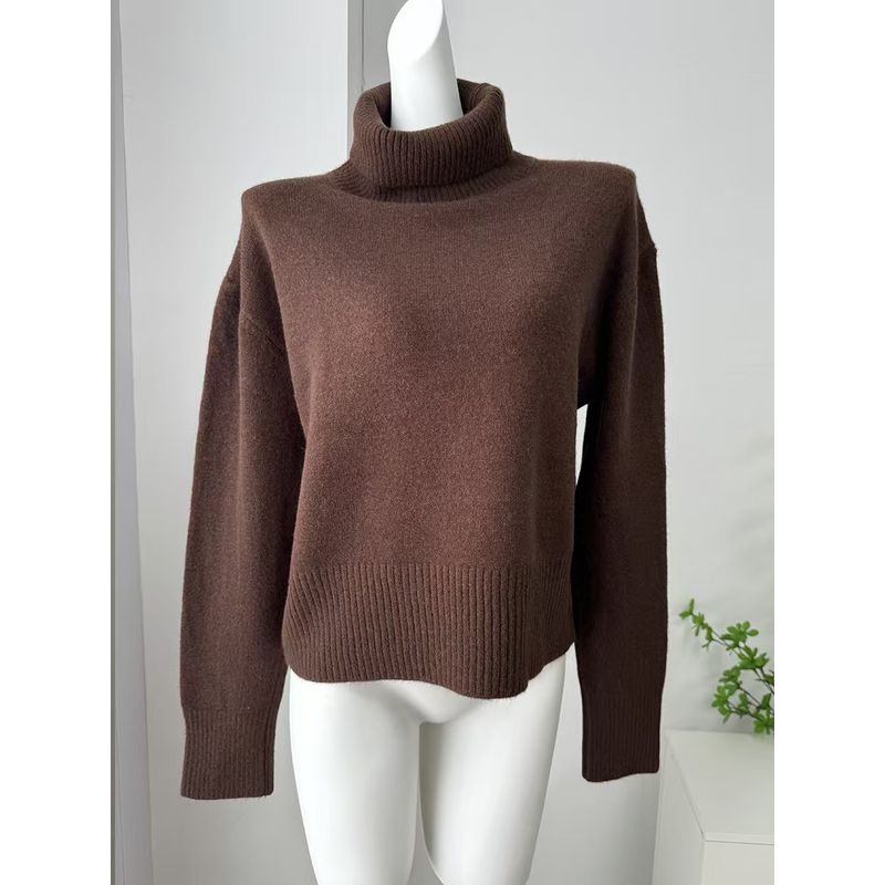 

Западный стиль Новая мода Темперамент Свободный Однотонный Водолазка Трикотаж Свитер Свободный Вязаный Свитер Coffee M