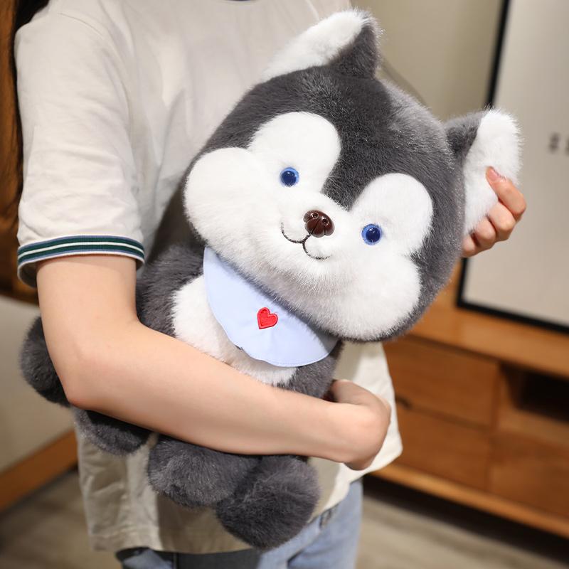 Cute Stuffed Animal Soft Husky Christmas Gift Plush Toy Sitting Dog Creative Huggable Pillow Puppy Doll