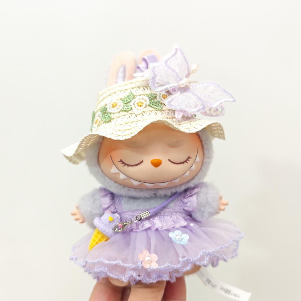 For 17cm/38cm Labubu Doll Clothes Fashion Puprple Dress Doll Clothes Color Match Dress Hat Accessories Cute Decoration Little Clothes