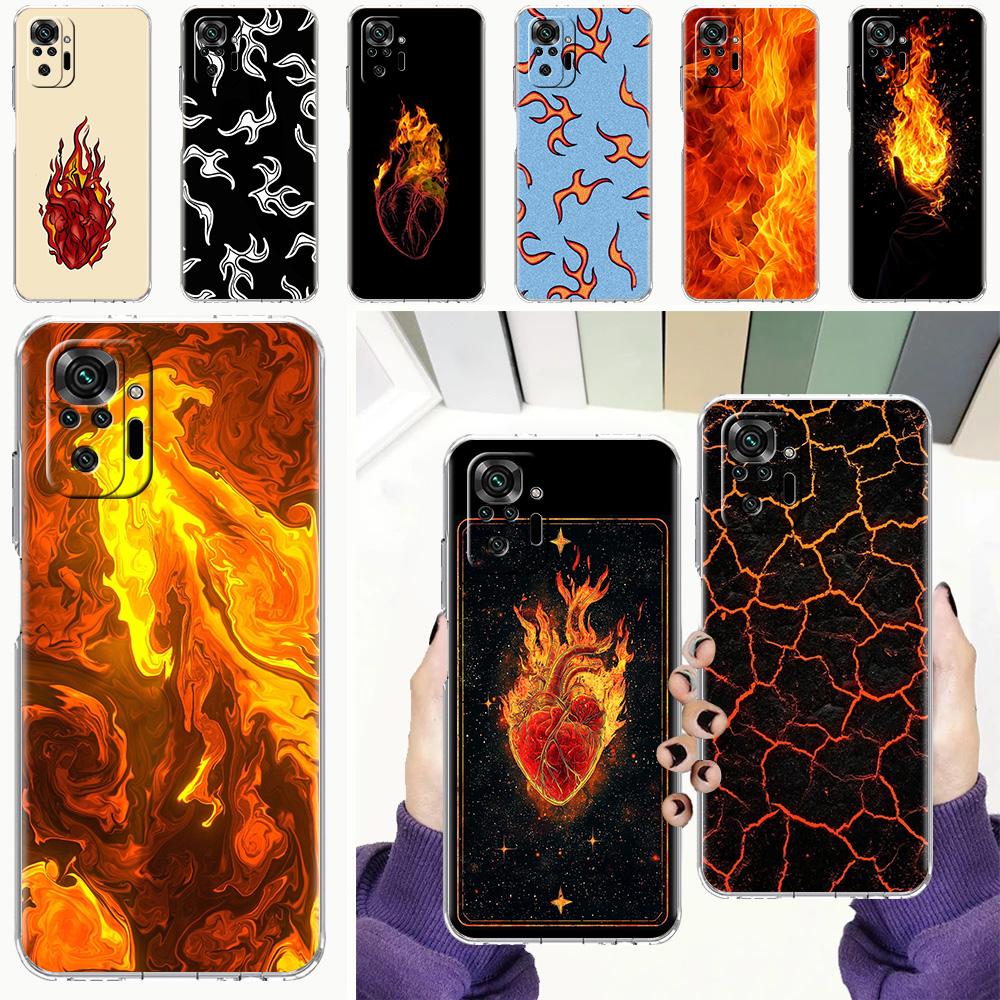 Phone Case For Xiaomi Redmi Note 15 14 5G 13 12 10 11 Pro Plus 4G 14C 13C 12C Soft TPU Cover Flame Pattern
