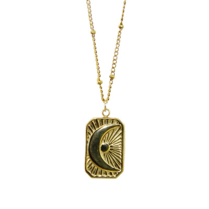 Collana a Pendente in Acciaio Inossidabile e Oro 18K con Charms a Cuore, Stella e Croce con Diamanti