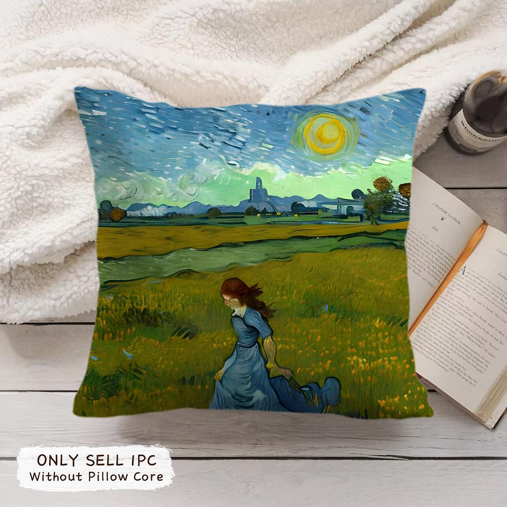 Van Gogh Oil Painting Cushion Cover Soft Short Plush Pillow Cover Smooth Cozy Texture Aesthetic Cushion Case Home Decor