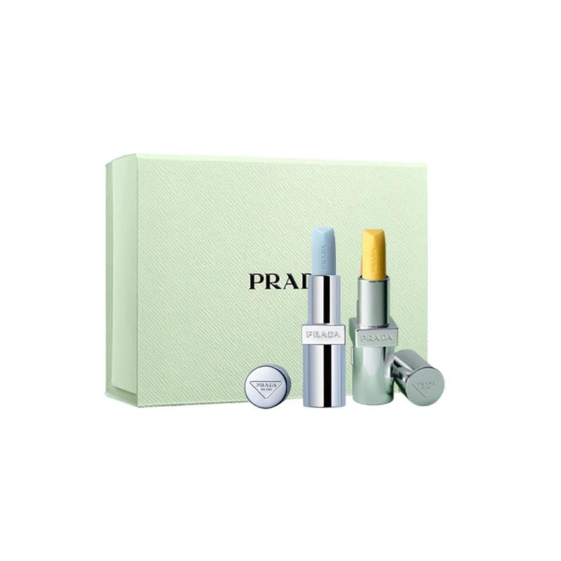 Prada Two-color lipstick set, easy to apply natural color, lipstick gift box Two-piece set: U001 blue lipstick 3.8g + #U002 banana lipstick 3.8g