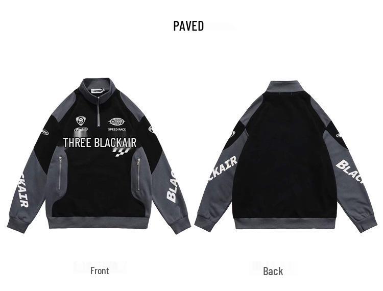 Unisex Retro Colorblock Racing Sweatshirt - Spring/Autumn Trendy Half-Zip Motorcycle Jacket.