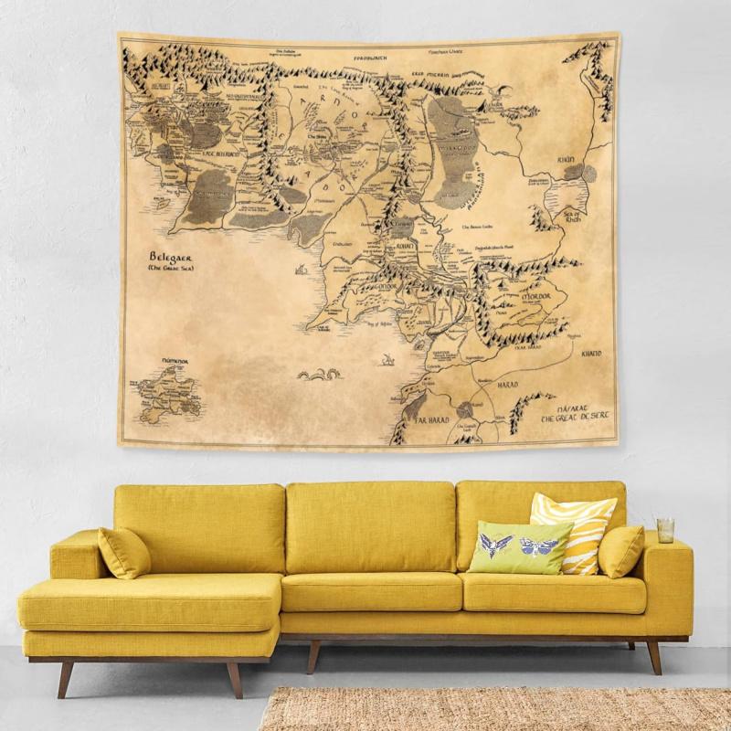 VIKAMA Vintage Globe Map Tapestry Middle Eastern Retro Wall Hanging Home Decoration for Room