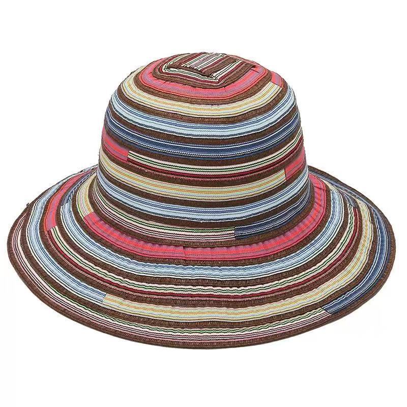 Hand Embroidered Fisherman Hat For Beach Vacation Sun Protection  Dome Colored Stripe  Style Outdoor Sun Hat