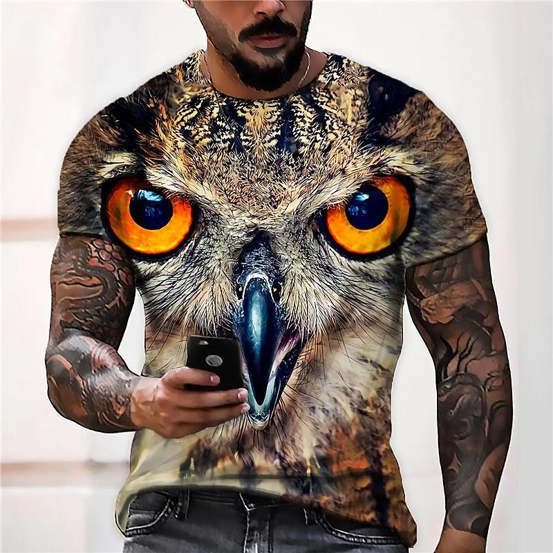 3D Printed Cool Owl T-Shirt For Men Funny Animal Pattern Tees Summer Oversized Round Neck Tops Short Sleeve T Shirts Streetwear
