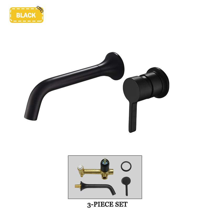 Brushed Gold Wall Mounted Brass Basin Faucet Single Handle Chrome Concealed Recessed Hot and Cold Countertop Basin Faucet