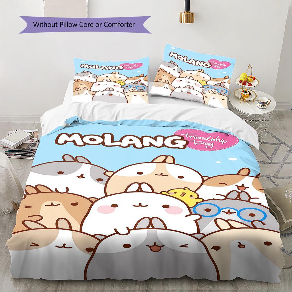 Molang poster Bedding Quilt Set Quilt Cover Pillowcase Home Decoration Birthday Gift (1 * duvet cover + 2 * pillowcase, without core)