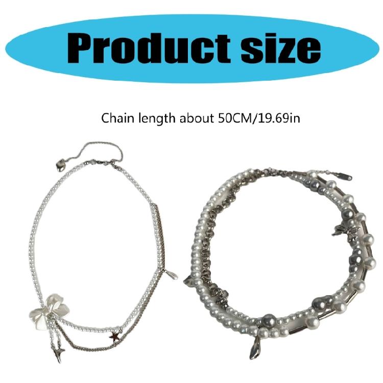 Adjustable Length Bowknot and Pearls Necklace Glass Beads Double Layer Choker Handmade Business Meeting Jewelry