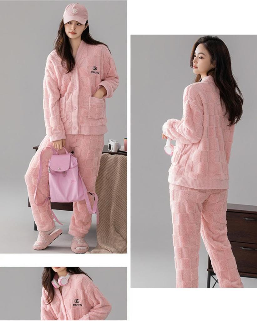 CORELAVISH Cute Long Sleeve Loungewear Set with Perfect for and Fluffy Top and Bottom Available in Pink and Also Plus Size and Loose Perfect for