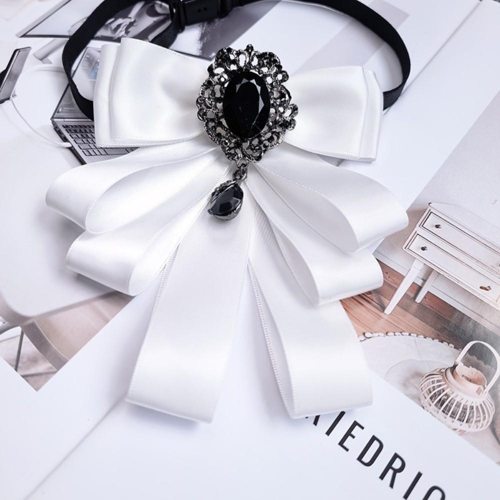 Fabric Bowtie Crystal Collar Flower Brooch Accessories Bow Tie  British Style