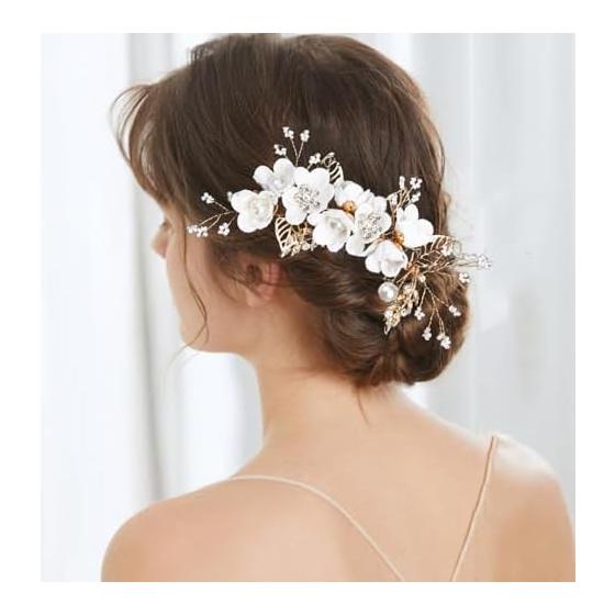 3-Piece Flower Hairpin Set with Pearl Accents - Elegant Hair Accessories for Weddings, Parties, and Special Occasions (White)