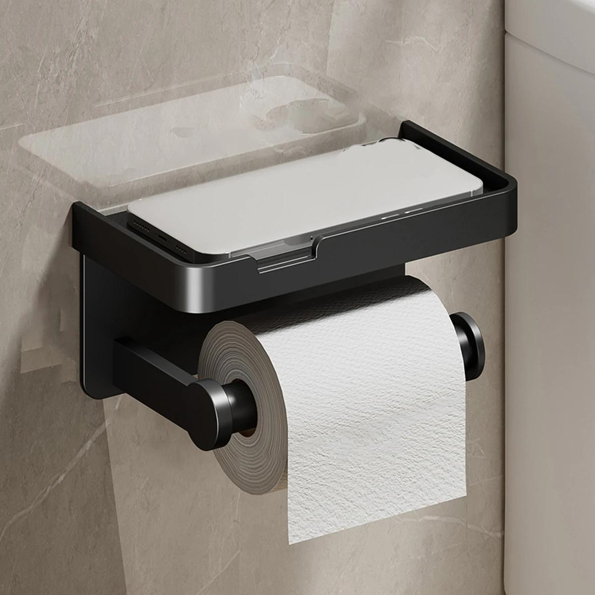 

Aluminum Alloy Paper Holder Wall-Mounted Toilet Roll Paper Holder No Drilling Bathroom Kitchen Paper Holder