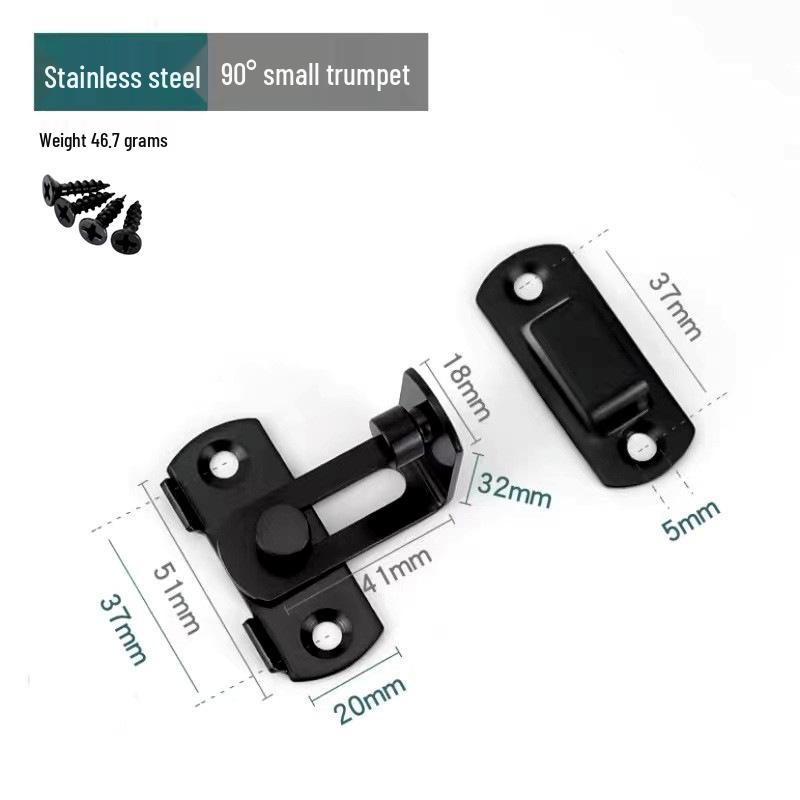 Black Stainless Steel 90° Door Latch Bolt for Home or Pet Doors