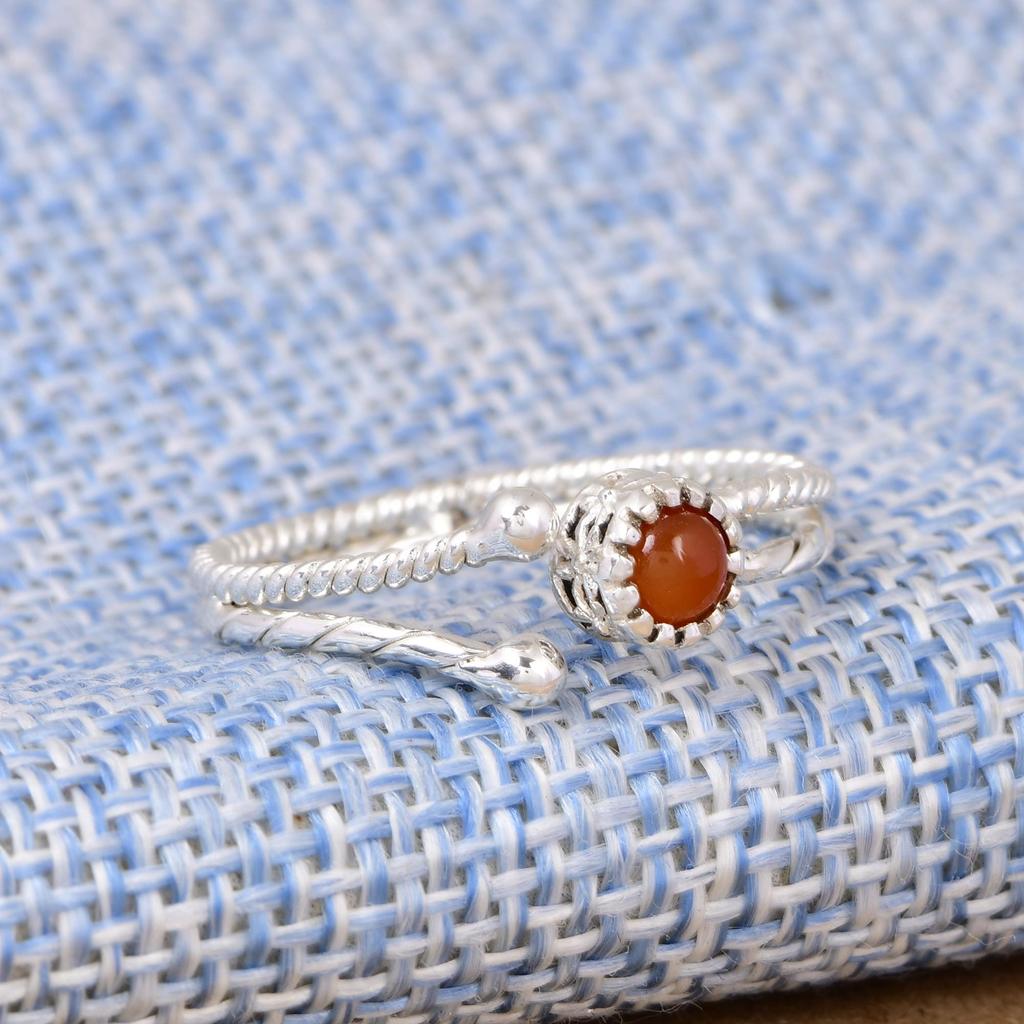 Red Gemstone Adjustable Ring In 925 Sterling Silver | Minimalist Open Ring | Handmade Stackable Jewelry Gift for Women