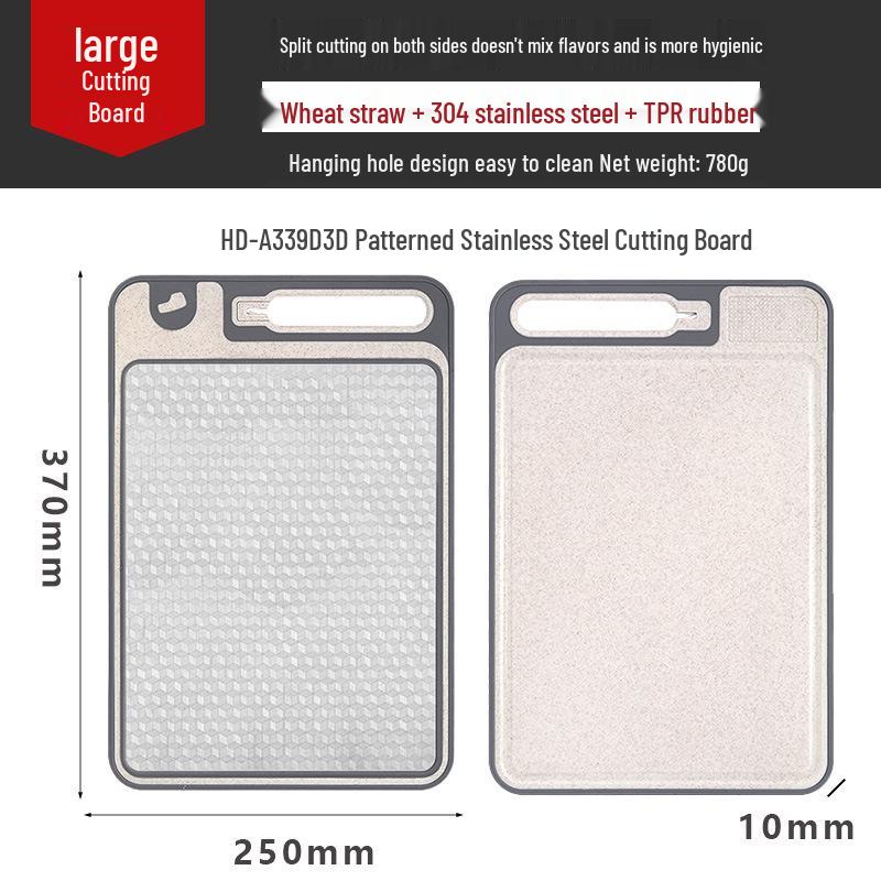 Dual-Sided Titanium & Stainless Steel Cutting Board with Wheat Straw 304