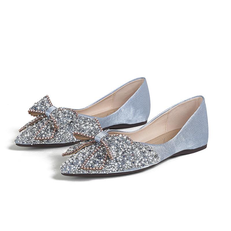 Fashion Women Flat 2025 Elegant Fashion Women Flat Fashion Ballet Shoes Bling Crystal Bow Tie Pointed Toe Flats Shoes Lady Shiny Flat