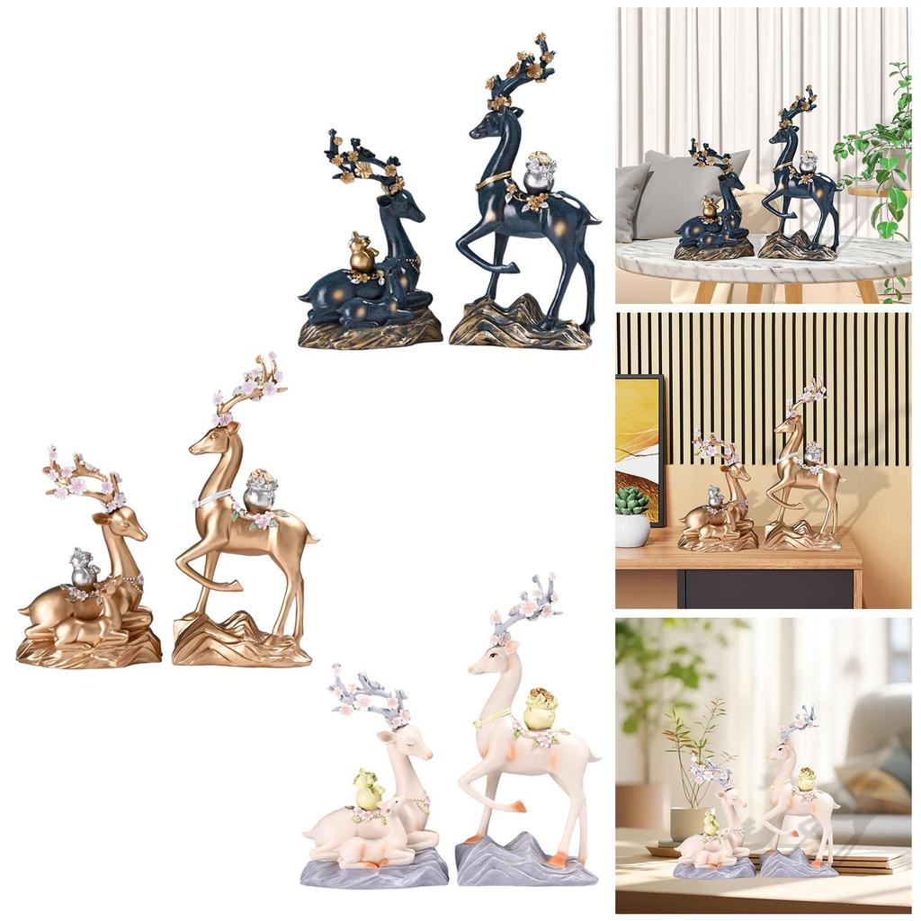 2 Stück Elch Statuen Figuren Familie Hochzeit Valentinstag Heimdeko Ornament Festival Geschenk Schlafzimmer Bücherregal Fengshui Ornament