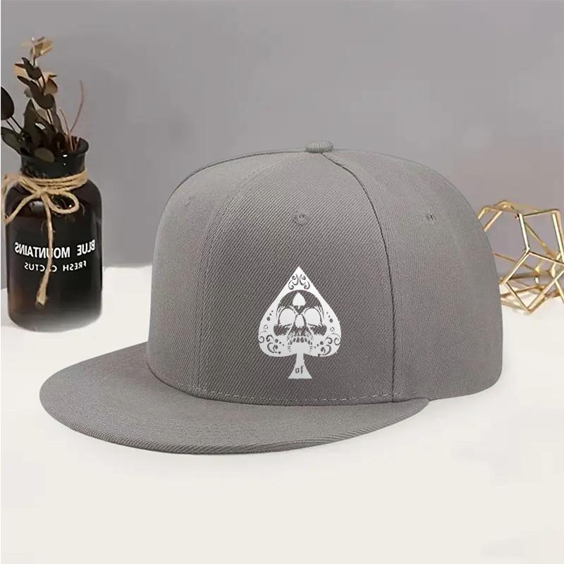 Ace of Spades Skull Graphic Unisex Baseball Cap Casual Polyester Woven Flat Brim Hat