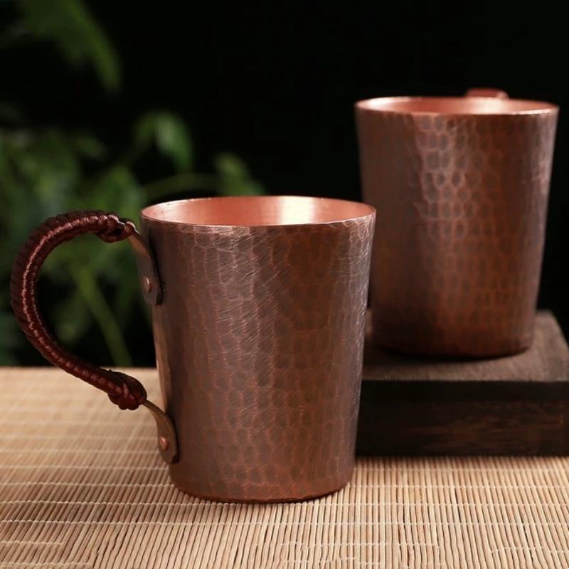 Vintage Pure Copper Coffee Mug ,Hammer Texture Weave Handle Breakfast Mule Milk Water Cup ,Handcrafted Tea Tumbler Tableware