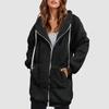 Women's Fashionable Coat Solid Color Long Sleeved Hooded Drawstring Pocket Zipper Long Warm Jackett